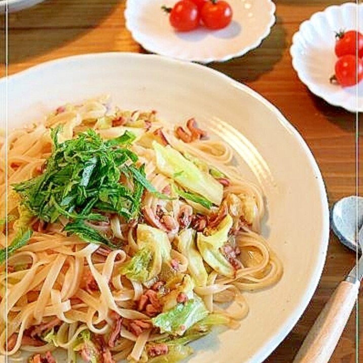 いかの塩辛とキャベツのパスタ